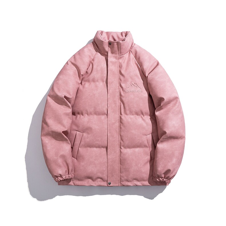 白底立领PU皮复古做旧钢印字母图案设计棉衣男MY77735P130控178，男装棉衣，星座227-7