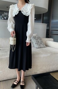 双层大翻领连衣裙图片
