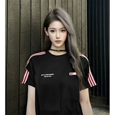 抖音得物品质二开240克宽松纯棉美式潮牌印花三条杠中性风短袖T恤，男装T恤，电商A486