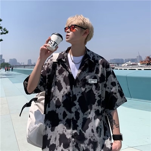 标准男夏季日常慵懒简约日系方领五分袖新款潮衬衫CS782-P32图片