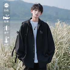 特批P35无差价夏季潮流连帽泡泡纱刺绣腊肠狗男宽松防晒外套J5223，男装衬衫，电商A001-1
