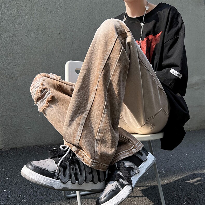 B221高街小众ins美式渐变色破洞牛仔裤子LK22044-P60控78,男装牛仔裤,电商B221