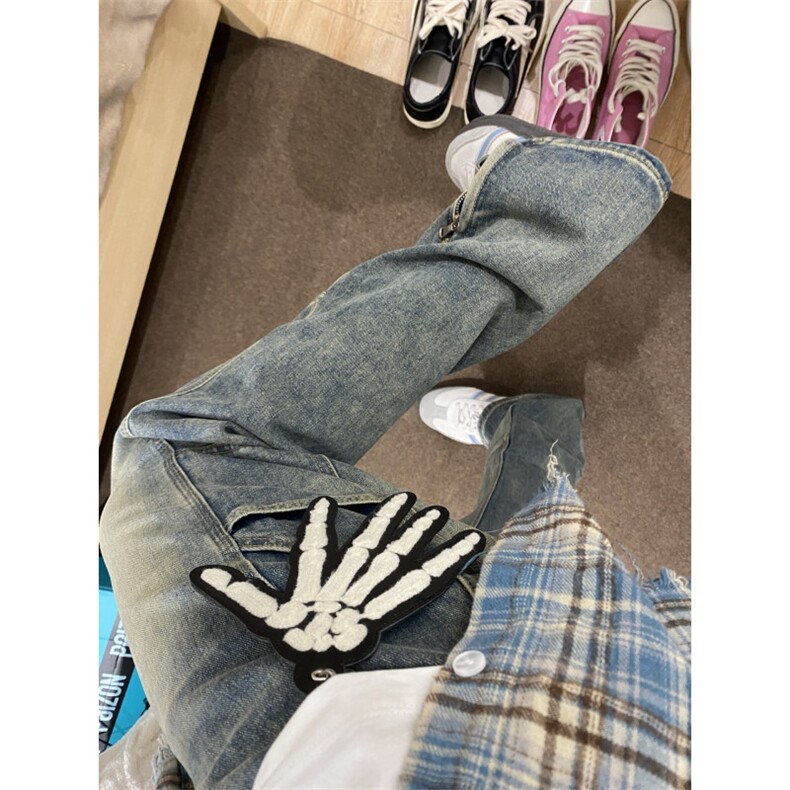 【有货】拉链微喇牛仔裤男美式vibe风裤子高街直筒X222LL-特P45,男装牛仔裤,星座1007（原301D）