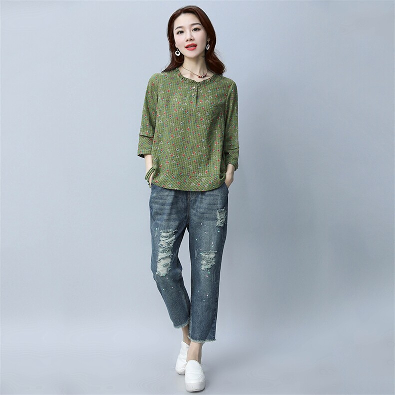 休闲棉麻女夏装2025年新款大码洋气减龄年轻妈妈装时尚,女装T恤,叶笙衣