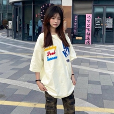 万针全刺绣工艺抖音得物高品质260克重磅纯棉双纱美式高街短袖T恤，男装T恤，电商A486-1