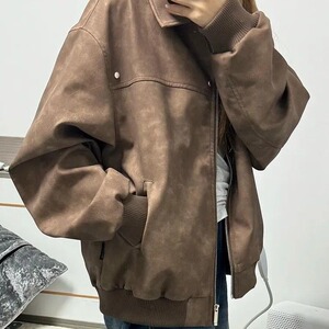 新款皮衣夹克男宽松休闲美式复古潮流百搭上衣服外套J888-P54图片