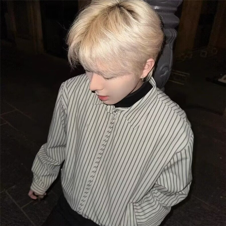 美式潮牌竖条纹蓝色衬衫夹克男生春秋季新款休闲宽松工装情侣外套,男装夹克,星座506A