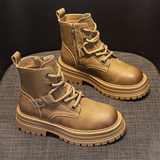 马丁靴子女2024年秋冬季新款学生韩版厚底增高百搭加绒保暖靴子，女鞋马丁靴，电商A223