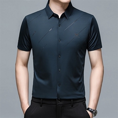 冰丝短袖衬衫男23夏季时尚休闲翻领质感弹力半袖衬衣，男装衬衫，电商B212（原钱塘6029）