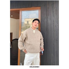 2025亨利领麻花套头毛衣男保暖穿搭韩系潮流宽松针织衫MY7702，男装针织衫/毛衣，星座516A