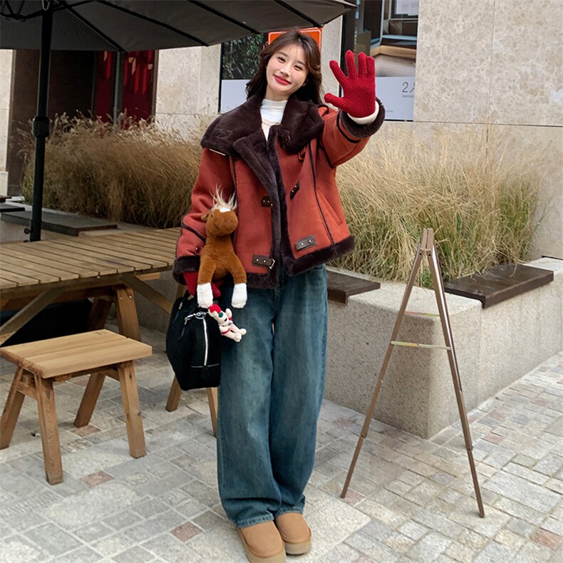 皮毛一体外套女中长款2023冬季新款，女装皮草，秋水欣儿