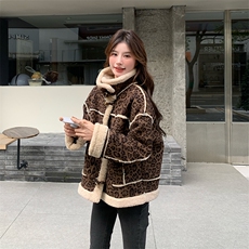 现货加厚保暖豹纹麂皮绒羊羔毛皮毛一体外套2975P185K278，女装短外套，2C029