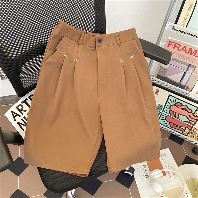 V119-P38潮牌复古纯色休闲西装短裤男女宽松垂感阔腿五分中裤，男装牛仔裤，星座911-1