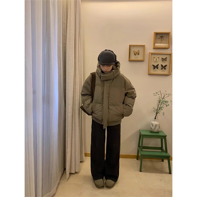 现货5W件冬季三防重磅boxy短款羽绒连帽PU皮棉衣外套防风加厚棉服,男装棉衣,电商A486
