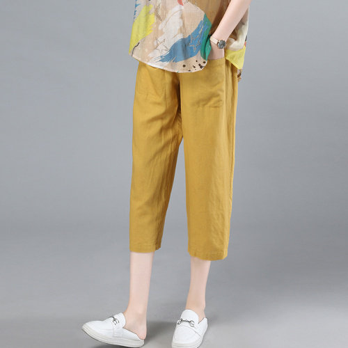 2021夏季新款时尚松紧裤腰宽松棉麻休闲裤，女装休闲裤，叶笙衣