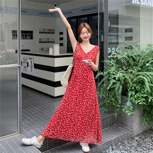 2C216-2073-P115-K168夏季雪纺小花连衣裙女装女士精品红连衣裙图片