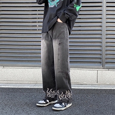 美式复古牛仔裤男高街vibe宽松潮牌直筒阔腿裤子N0633-P45，男装牛仔裤，星座308B-1