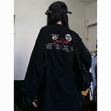 ins日系汉堡薯条情侣百搭T恤衫上衣秋季宽松重磅复古潮牌男女长袖，男装T恤，星座506A