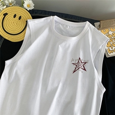 直播品质重磅纯棉220克美式印花宽松背心男女无袖t恤潮BX371P25，男装T恤，电商A486
