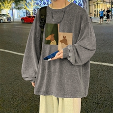 直播品质重磅纯棉美式蜡染水洗做旧潮牌宽松长袖t恤CT298特P38，男装T恤，电商A486