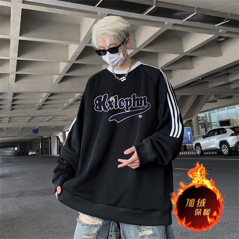抖音得物供货提供视频秋冬重磅美式宽松织带圆领卫衣0318,男装卫衣,电商A486