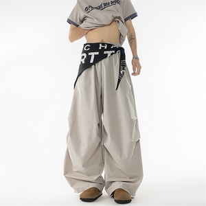 8XL-M 美式复古撞色屁帘工装伞兵裤男褶皱设计感宽松阔腿裤P68图片