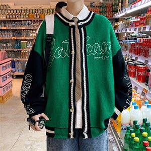 ！2023秋冬新款男士开衫毛衣百搭潮流棒球服外套M325P78图片