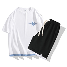 夏季运动套装日系白底休闲百搭时尚短套装CK2410+TC3149-P51控89，男装休闲套装，星座717