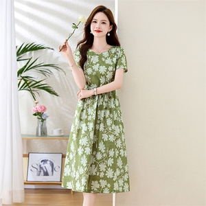 棉麻连衣裙夏季2025新款衣服大码女装高端精致法式气质碎花长裙子图片