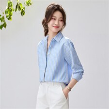 2026春夏新款黄蓝条纹衬衫女宽松显瘦元气少女感衬衣韩系清爽竖条，女装衬衫，艾米