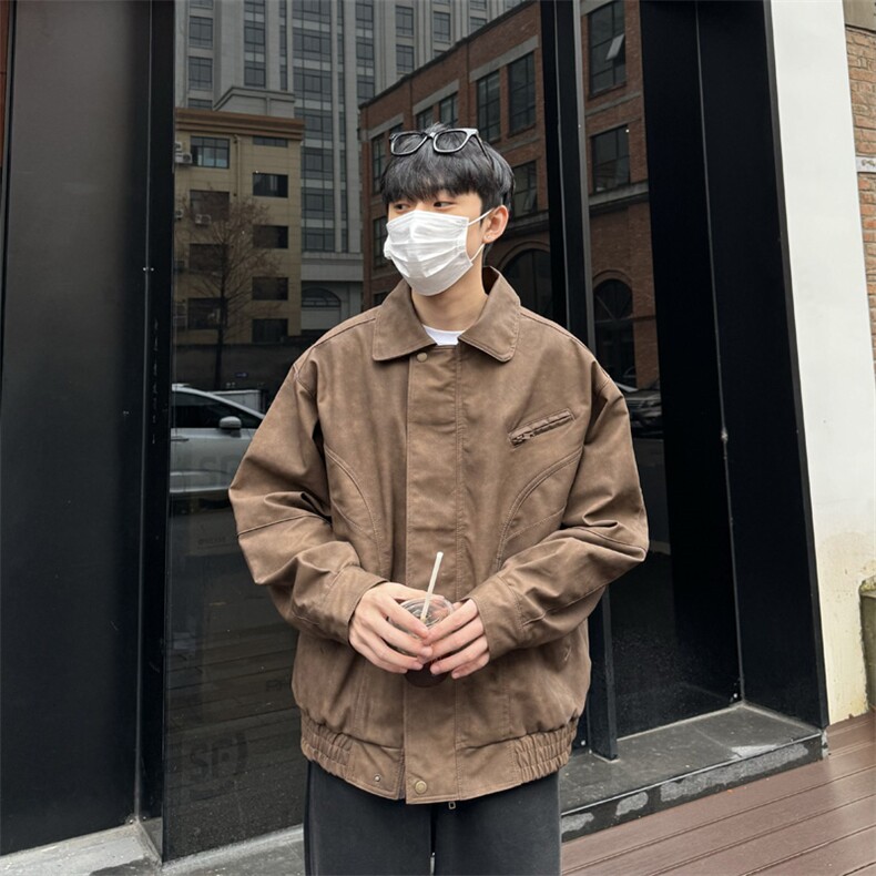 春季皮衣外套男女生同款美式复古潮牌翻领休闲夹克JK05-P95控128,男装皮衣,星座218-5