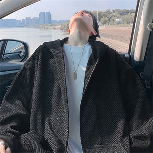 特批P58无差价秋季港风纹理感小香风连帽大码开衫卫衣外套男W5034图片