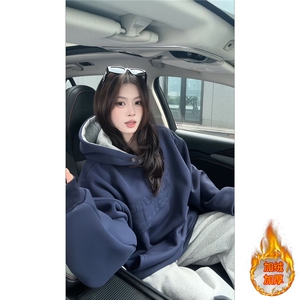 ！加绒加厚拼接撞色卫衣冬季连帽衫外套女 WR2254JR-P65控98图片