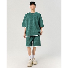 TZ775-特P50控88新款撞色拼接假2件套装短袖短裤T恤大码百搭，男装休闲套装，电商A059