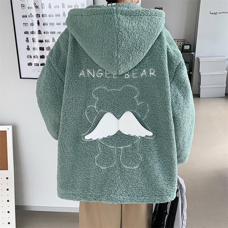 冬季新款宽松小飞熊刺绣羊羔毛棉服连帽棉袄棉衣A071-1009-P120,男装棉衣,电商A071