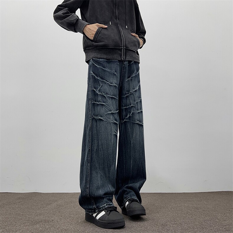 美式潮牌闪电做旧水洗牛仔裤宽松休闲直筒裤，男装牛仔裤，星座410-6（原星座1304-1）