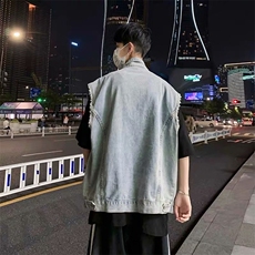 复古牛仔马甲男潮牌个性潮流坎肩马夹港风无袖上衣宽松MJ8002P50，男装背心/马甲，星座1013-5