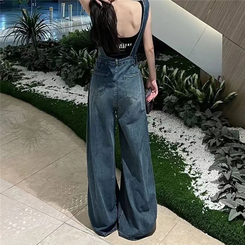 辣妹破洞牛仔背带裤女2025夏季新款韩版大码宽松显瘦百搭阔腿裤子,男装牛仔裤,星座506A