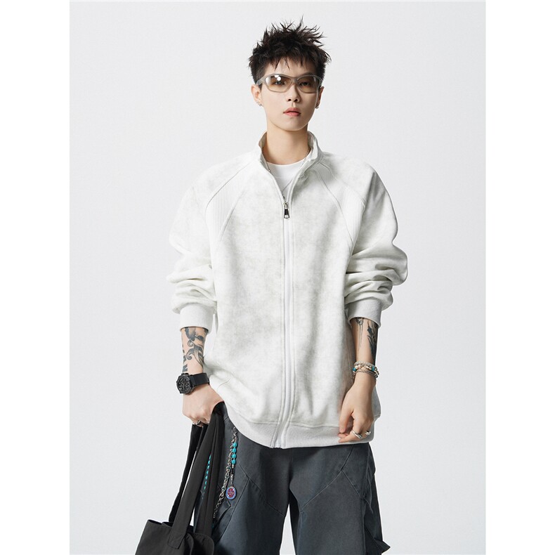 可二开罗纹拼接脏脏灰扎染面料大码M-5XL夹克JK78083P65控98，男装夹克，星座227-7