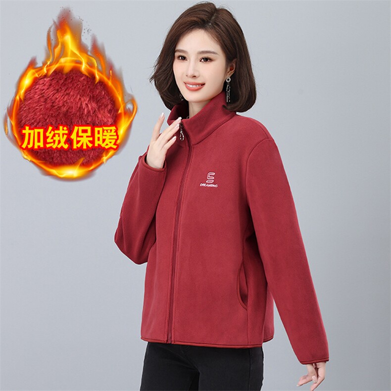 加绒卫衣外套女秋冬2025新款奥粒绒妈妈休闲加厚保暖立领短款开衫,女装卫衣/绒衫,奕阳依阁