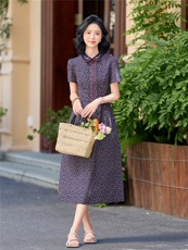 田园风碎花刺绣连衣裙女春夏收腰显瘦中长裙（细节图颜色为准），女装连衣裙，水衣源