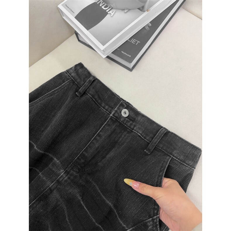 B221美式ins高街暗黑宽松直筒竹节纹工装牛仔裤LK26614-特P55控98,男装牛仔裤,电商B221