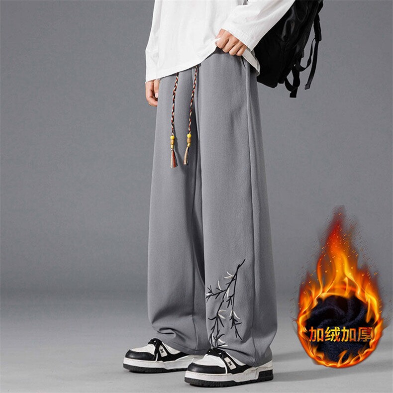 217-2-NK91-P35加绒P45新中式风刺绣加绒加厚直筒休闲裤男长裤，男装休闲裤，星座217-2