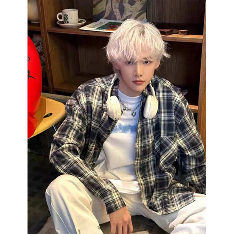 格子衬衫男女款春秋季2025宽松休闲长袖百搭衬衣复古外套CS309，男装衬衫，星座1116A（原606A-3）