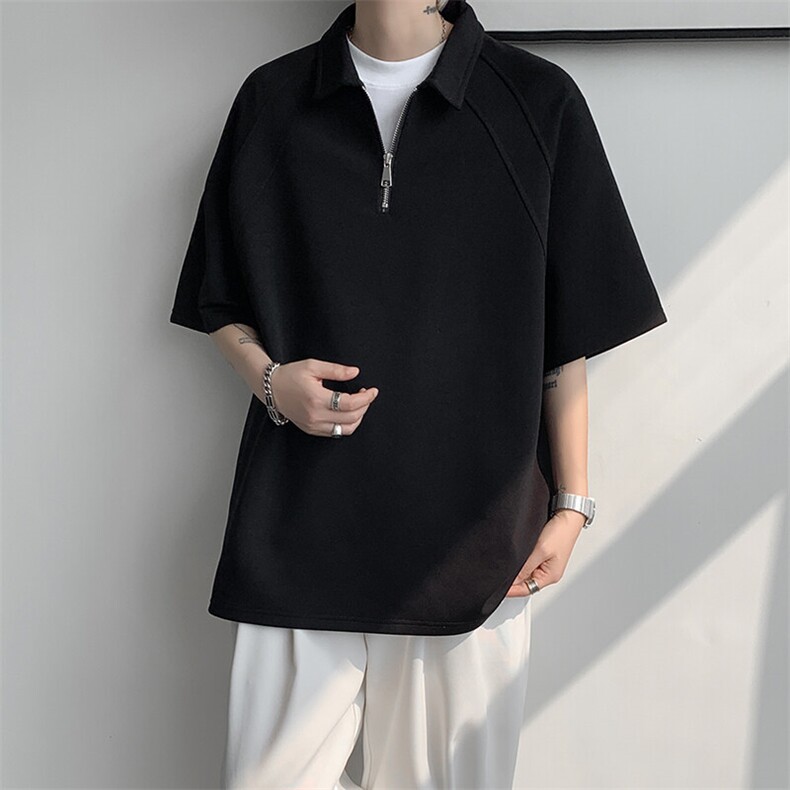 8XL-M半拉链t恤短袖POLO衫男款夏季美式翻领宽松大码半袖DT008P45图片