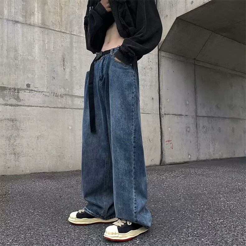 新款美式日系复古牛仔裤男宽松潮牌休闲百搭直筒裤图片