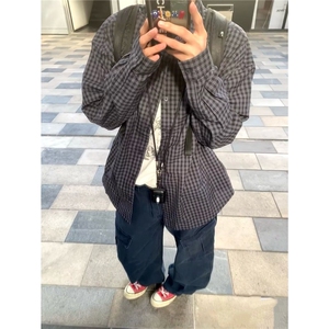 【有货】DK395-P40美式复古格子长袖衬衫男女休闲潮流宽松衬衣图片