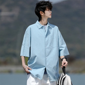 8XL-M亚麻短袖衬衫男夏薄款宽松休闲百搭大码半袖衬衣DC28002P50图片