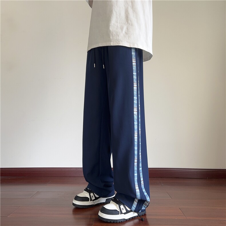 2025夏季新款潮流格子拼接宽松休闲冰丝裤B315-K25640-特p30控58,男装休闲裤,电商B315
