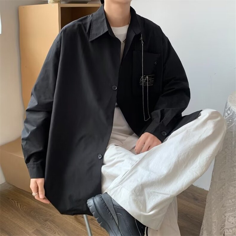 男青春流行文艺简约新款长袖百搭方领气质衬衫标准纯色潮流夏季潮,男装衬衫,星座716-4